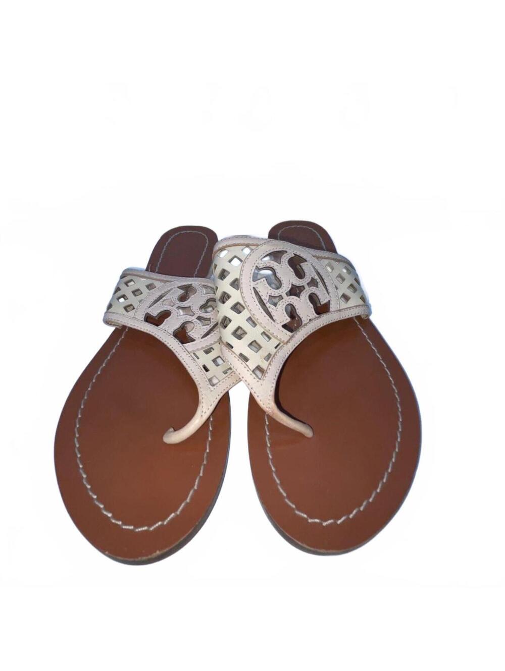Tory Burch Miller Women's Beige Leather Thong Sandals Size 9.5